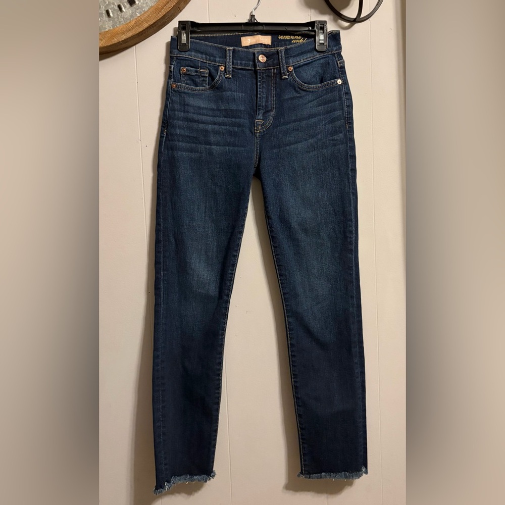 7 For All Mankind Dark Blue Ankle Skinny Jeans Raw Edge